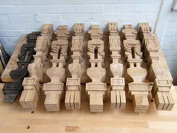 Bespoke carved oak balusters