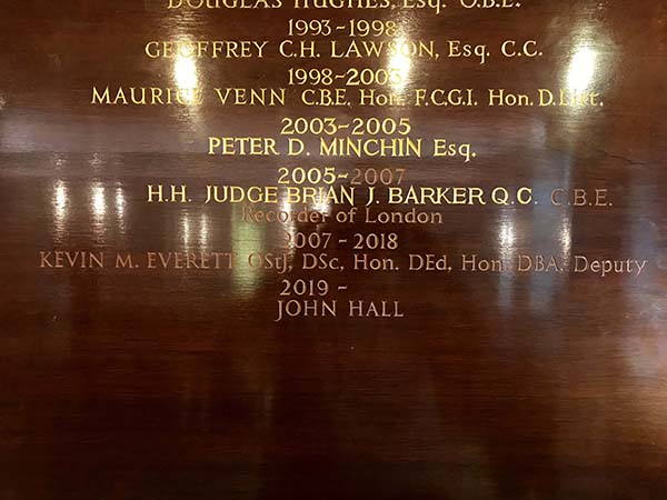John Cass's Foundation - Addition of carved & gilded letters on existing honour board