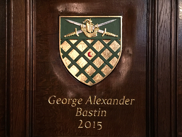 2015 Master's Coat of Arms - Carved in situ on oak panelling