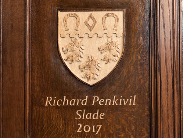 2017 Master's Coat of Arms - Carved in situ on oak panelling