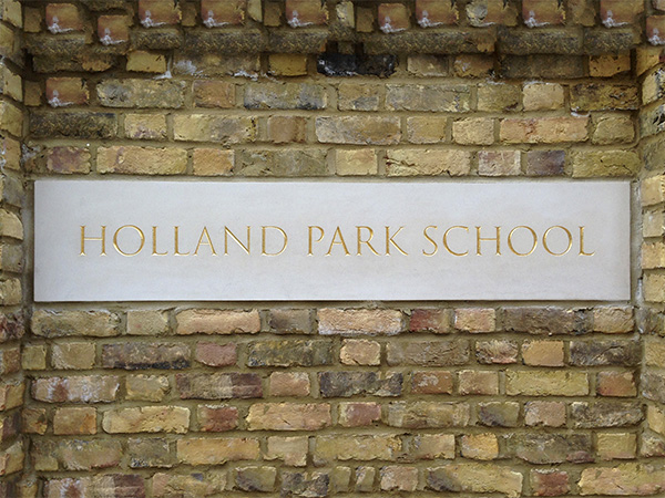 Holland park school, London - Professional gilding service on signs