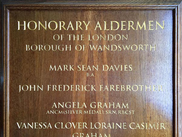 Wandsworth council Honour board - Traditional gold leaf finishes on carved letters